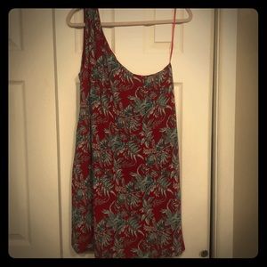 “Loft” one shoulder tropical tiki print dress